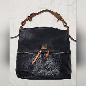 Dooney & Bourke Black Leather Shoulder Bag with Brown Trim
